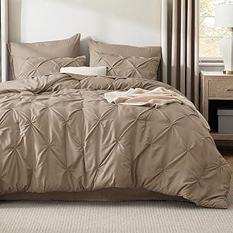 Bedsure Full Size Comforter Sets - Bedding Sets Full 7 Pieces, Pintuck Bed in a Bag Khaki Bed Set with Comforter, Sheets, Pillowcases & Shams