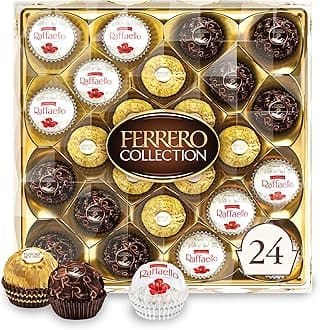 Ferrero Rocher Fine Hazelnut Milk Chocolates, 24 Count, Assorted Coconut Candy and Chocolate Gift Box, 9.1 oz