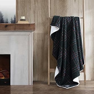 Throw Blanket, Soft & Textured Boucle Bedding with Faux Fur Reverse, Blanket for Couch & Bed (Tarrytown Plaid Green, 50" x 70")