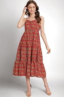 COTLAND Fashions Breathable Cotton Printed A-Line Midi Dress for Women