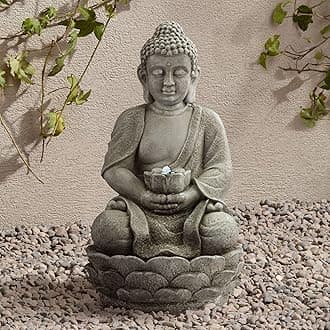 Sitting Buddha 22" High Small Zen Asian Indoor Outdoor Decor Faux Stone Tabletop Fountain with Light LED Water Feature for Outside Garden Patio Yard Desk Backyard Porch Deck - John Timberland