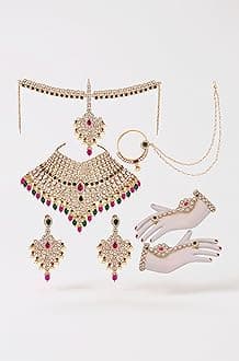 Lucky Jewellery Wedding Designer Gold Plated Dulhan Choker Bridal Set with sheeshpatti for Girls & Women (2475-L1ZS-KD124-)