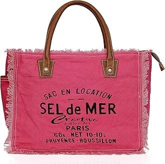 Sel de Mer Canvas Tote Bag for Women with Leather Handles, Shoulder Bag, Casual Everyday Purse, Beach, Travel, Shopping Bag