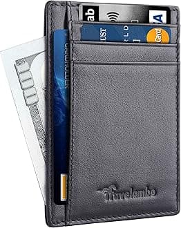 Travelambo Front Pocket Minimalist Leather Slim Wallet RFID Blocking Medium Size, Black Matte, One Size, Minimalist