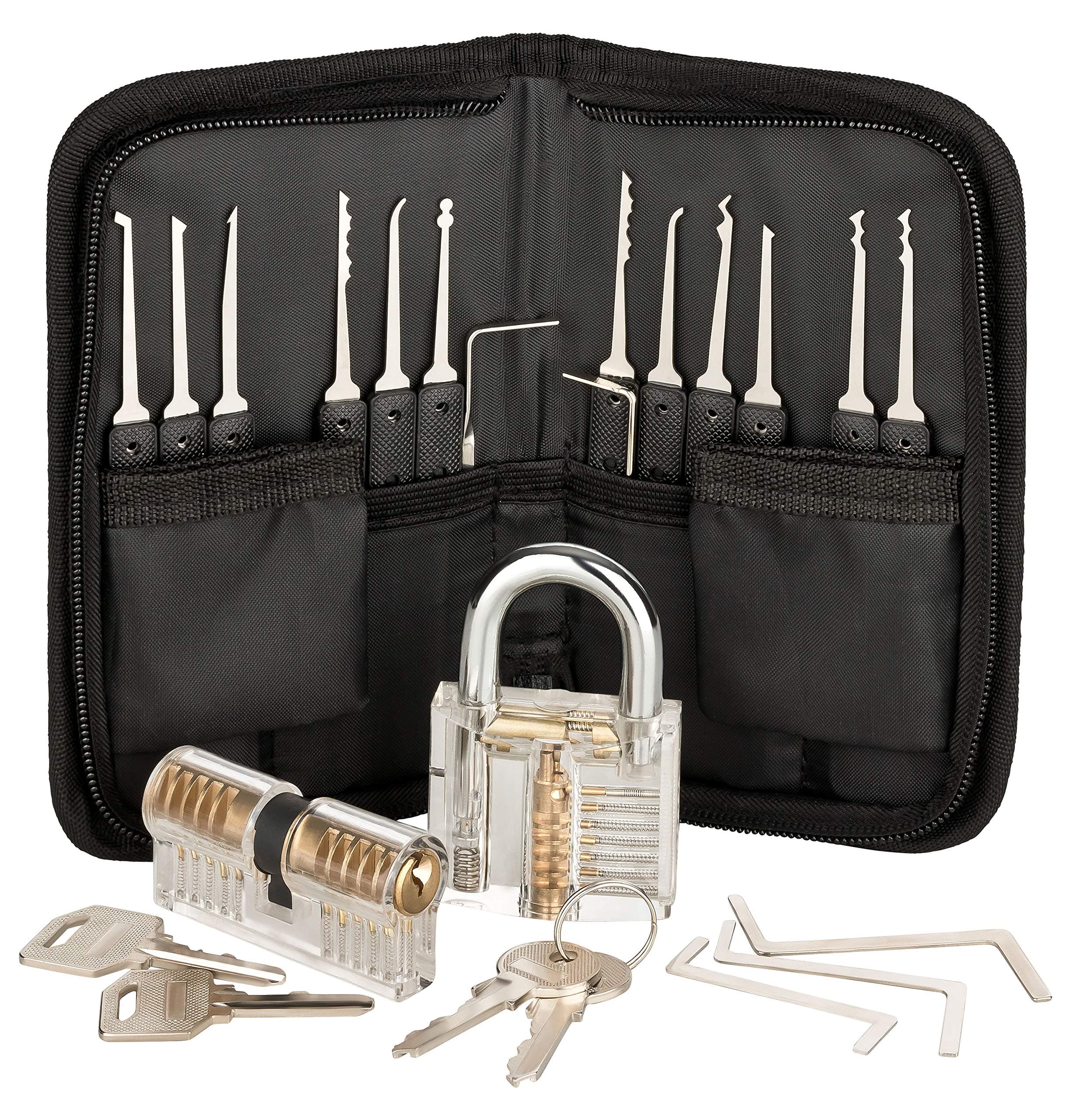Premium Lockpicking Set Lock Pick Tools 25-Piece Kit 2 Clear Locks In 2 Difficulties For Practice Training And Professional Locksmiths