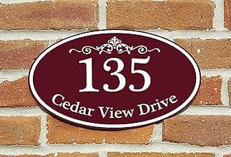 Customized Home Address Sign, Aluminum 12" x 7" Oval House Number Plaque, Personalized Color Choices Available (Burgundy)