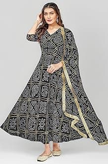 Women's Bandhani Print Anarkali Kurta with Matching Dupatta, Ethnic Indian Wear