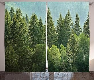 Ambesonne Nature Decor Curtains, Forest Pine Tree Tops Refreshing Eco Woodland Wilderness Mountainside Landscape, Living Room Bedroom Window Drapes 2 Panel Set, 108W X 84L inches, Green