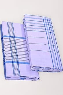 Men's Stitched Cotton Lungi | White | 2.10m; Free Size (Pack of 2) |