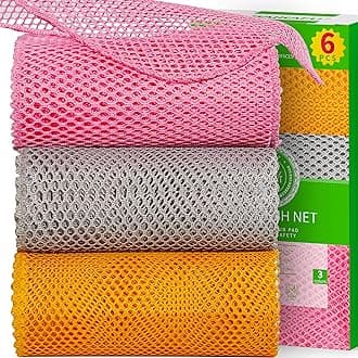 6Pcs Dish Wash Net,Innovative Mesh Cloth,Ultra Non-Scratch Dish Rags for Washing Dishes,100% No Odor/Quick Dry,Perfect Scrubber,Dish Sponges for Washing Dishes Yellow/Pink/Gray