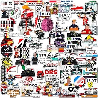 - WallDesign Ultimate F1 Racing Sticker Set Collection of 118 - Mobile, Laptop, Accessories, Gifting - Durable, Laminated, Quality Printed Vinyl for True Racing Fans, self-adhesive, 2 inch