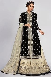 TRENDMALLS Women's Georgette Net Embroidery Salwar Suit Set Kurta Lehenga with Dupatta Maroon