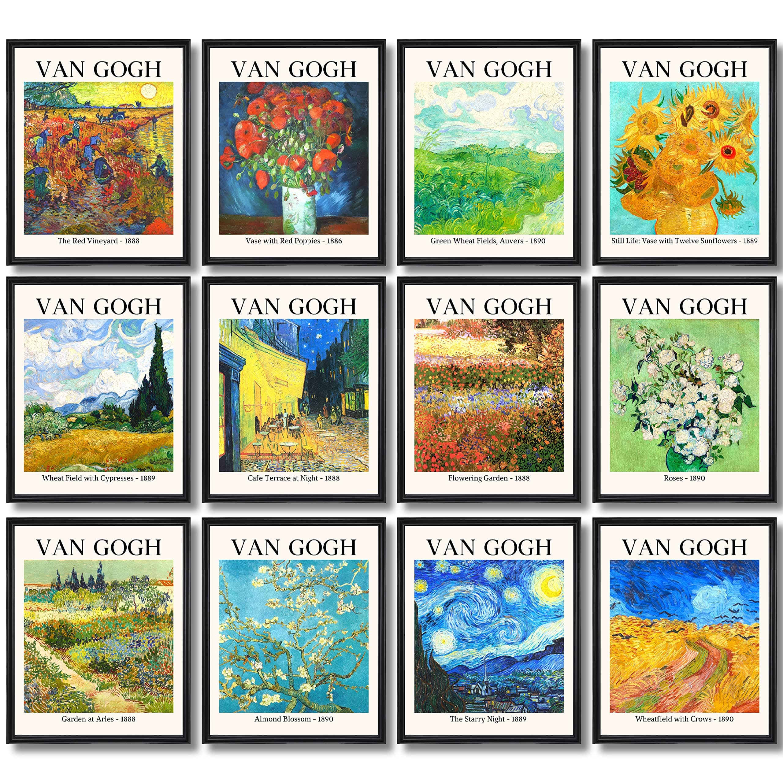 97 Decor Vincent Van Gogh Wall Art - Van Gogh Art Posters, VanGogh Sunflowers Starry Night Prints, Famous Artist Paintings Impressionist Museum Gallery Exhibition for Bedroom Decor (8x10 UNFRAMED)