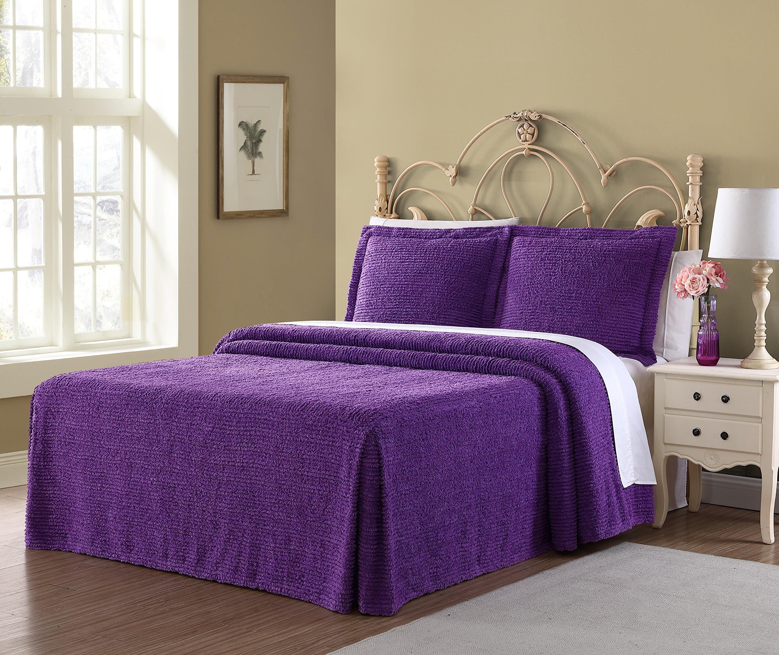 Ellison Richland Chenille Solid, Queen, Purple Bedspread