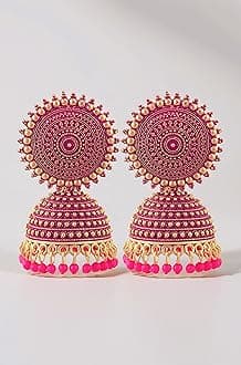 Women's Jewellery Earrings For Women Traditional Gold Plated Floral Golden Pink Jhumkas Pearl Studded Drop Earrings For Women Gift For Sister