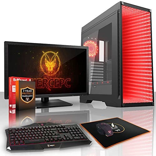 Fierce APACHE Gaming PC Desktop Computer Bundle - Fast 4.1GHz Quad Core Intel Core i5 7600, 1TB Solid State Hybrid Drive, 8GB of 2133MHz DDR4 RAM / Memory, NVIDIA GeForce GTX 1060 3GB, HDMI, USB3, Wi-Fi, VR Ready, Perfect for competitive gaming, Windows Trial included - Keyboard and Mouse, 24-Inch Monitor, 3 Year Warranty, (472302)