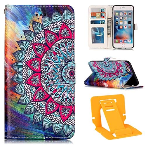 iphone 6 plus Flip Case, iphone 6S plus 5.5" Leather Cover, Ekakashop Colourful Fashion Relief Pattern Funny Cute Varnish Magnetic Buckle Folio Flip Book style Wallet PU Leather Case, Premium Real PU Leather Soft Silicone Rubber Inner Case Shock proof Protective Case Cover for iphone 6 plus/6S plus 5.5 inch with 1x Kickstand (color random) -- Flower