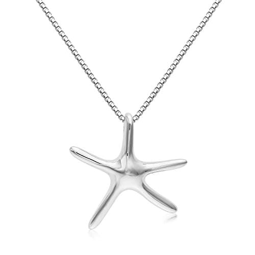 Sterling Silver Solid 3-D Medium Size Starfish Charm And Necklace. (18" Inches)