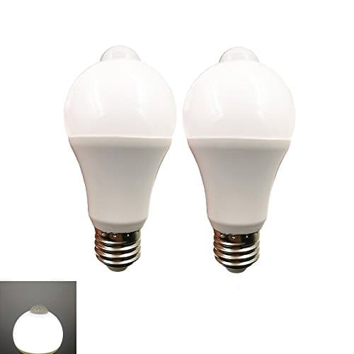2 Pack LED A19 light bulbs with Motion Detection Sensor Motion PIR Infrared Sensor light bulb 270deg beam Angle 7W 600lm Daylight White 5000K (A19-7W-Day light White)