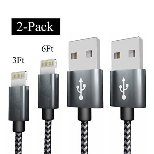 iPhone Cable 2 Pack (3FT+6FT), Snaok Extra Long Nylon Braided Charging Cord Lightning Cable to USB Charger for iPhone 7, 7 Plus, 6S, 6, SE, 5S, 5, iPad, iPod Nano 7 …