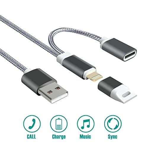 Lightning Audio Charging Adapter Cable for iPhone 7/7 Plus/8/8 Plus/X, USB to Lightning Charger Splitter Cord with Headphone/Earphones Jack Support Music Data Sync Calling