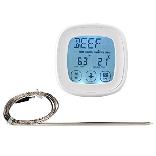 Kaimao Digital Meat Thermometer with Countdown Timer for Grilling , BBQ and Cooking , Touchscreen , Programmable & Instant Read - White