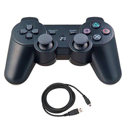 Artion Wireless Bluetooth Game Controller with Charge Cable for Playstation 3 Replacement for PS3 Controller (Black)