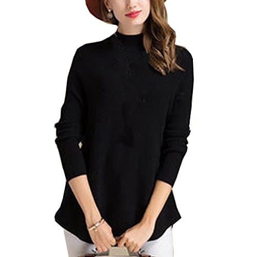METERDE Women's Solid Irregular Hem Cashmere Pullover Sweater Black M