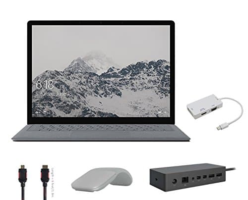 2017 Surface Laptop Bundle (5 Items): Surface Laptop Platinum Core i5, 8GB, 256GB SSD, Surface Dock, Surface Arc Mouse Light Gray, Mini DisplayPort Adaptor and HDMI Cable