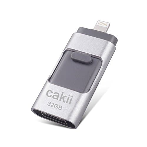 USB flash drive iPhone 32GB storage, external memory expansion disk memory stick storage for iPad, iPod, Android iphones and computers 3 in1 (32GB-Silver)