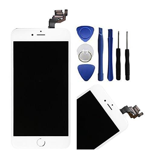 Coreplace For iPhone 6 Plus LCD Screen Replacement Touch Digitizer Full Assembly with Home Button + Ear Speaker + Front Facing Camera + Frame with Repair Tools and Screen Protector (5.5 inch White)