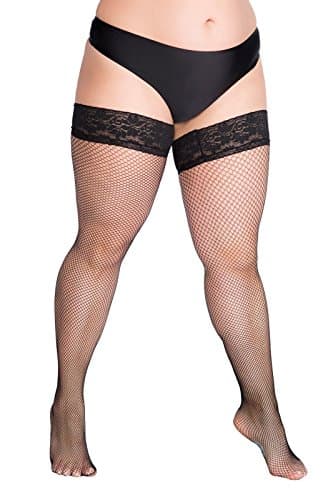 Lida Plus Size Fishnet Hold Ups -Black-Medium/3