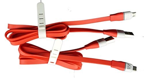MobiTronics New V2 SMART Chip LED Auto-Disconnect Micro USB Charge/Sync cable (3.3 ft) - 2 Pack KIT - Extremely Durable Flat cables for all Android devicesONE YEAR WARRANTY (2Pack Micro-USB V2-Red)