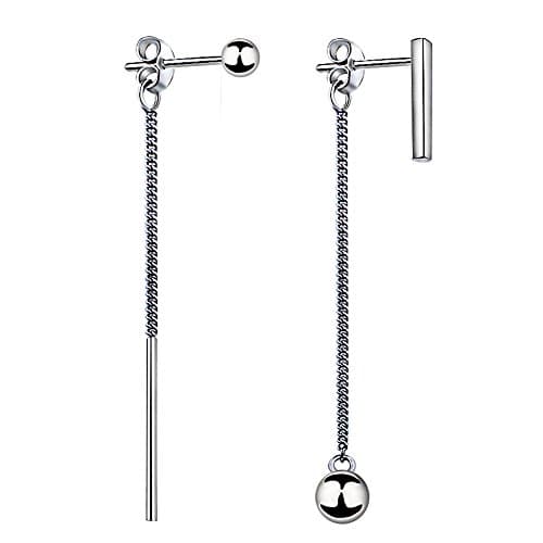Meixao Pretty Sterling Silver Bead Needle Drop Hook Threader Pull Through Earrings Stud for Women