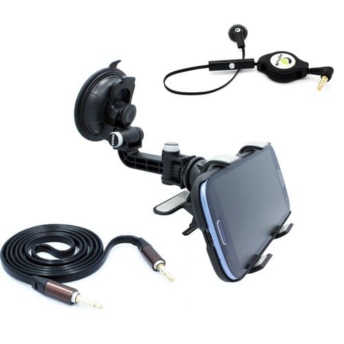 Accessory Bundle includes Premium Car Mount Window Phone Holder + Flat AUX Cable + Retractable Mono Headset for Verizon Motorola Droid 4 - Verizon Motorola DROID MAXX - Verizon Motorola DROID Mini - Verizon Motorola DROID RAZR - Verizon Motorola DROID RAZR HD