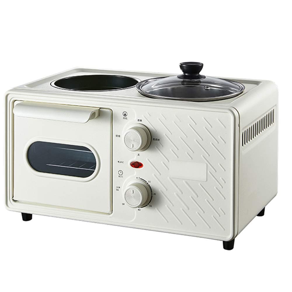 3-In-1 Breakfast Station Maker Center Multi-Function Retro Family Coffeemaker with Kettle Electric Toaster Machine Stainless Steel 6L Oven with 60Min Timing Egg Griddle Non-Stick Pot