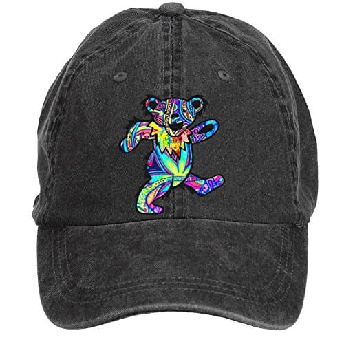WHUO Grateful Dead Dancing Bear DIY 6 Panel Baseball Cap Hats Unisex Black