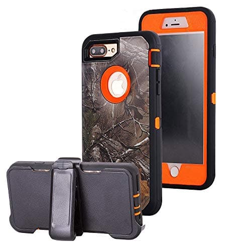 iPhone 7 Plus Case,iPhone 8 Plus Case, AIKIN Heavy Duty Hybrid Defender Military Grade Impact Shockproof Armor Camouflage Case with Built-in Screen Protector Belt Clip for iPhone 7/8 Plus (X/Orange)