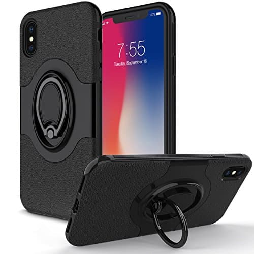 iPhone X Case,Vafru iPhone X Case with Ring Holder Kickstand Ring Stand Grip With Metal Patch Shock Absorbing Bumper soft TPU inner Hard PC Back Cover for Apple iPhone X