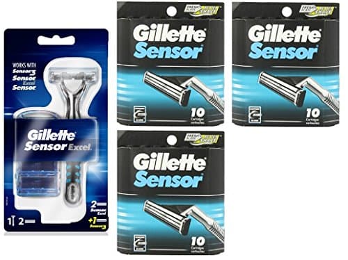Gillette Sensor Excel Razor w/ 2 Sensor Excel Cartridges & 1 Sensor3 Cartridge + Sensor 10 Ct. Refill Blades w/ FREE Loving Care Packette (3 Pack)