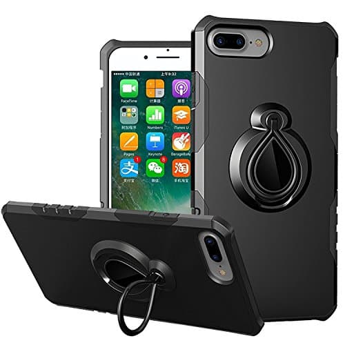 iPhone 8 Plus Case, iPhone 7 Plus Case, JTCTC Adjustable 360 Rotation Ring Holder Armor Case with Kickstand and Magnetic Metal Patch Scratch And Drop Protection for iPhone 8 Plus/7 Plus (Black)