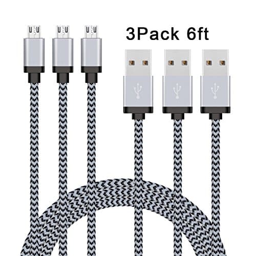 Micro USB Cable, RODERICK 6ft High Speed Micro-USB to USB 2.0 Cable Nylon Braided Android Charging Cord Micro USB Charger for HTC, Blackberry and More (Black&Grey 3 Pack)