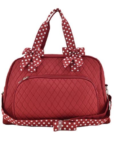 Lar Lar Quilted Solid Large 20" Weekender Duffel Bag (Maroon/White)