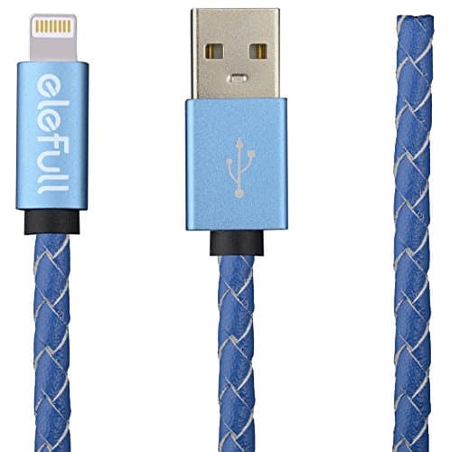 Elefull Super 2.4A Quick Charge Lightning Cable Artificial Leather USB Sync Charging Date Cable For Iphone 5 6 5c 5s Ipad IOS 9 (Blue)