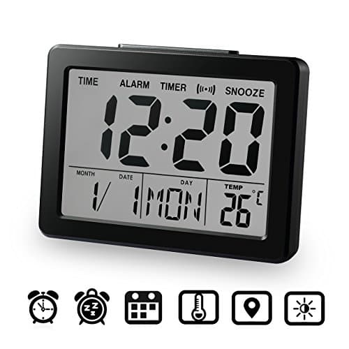 Digital Alarm Clock, Deruicent Vibration Induction or Button Control Backlight Electronic Clock with Alarm,Snooze,Day,Calendar and Temperature Setting for Bedrooms