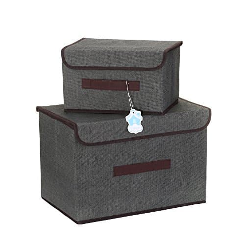 Larger&Small Multifunction Foldable Polyester Non Woven Storage Containers,Convenient Cubes Basket Storage Bin with Lid for Clothing,sock,underwear,Toys,Books,Art,Craft supplies ect (Gray)