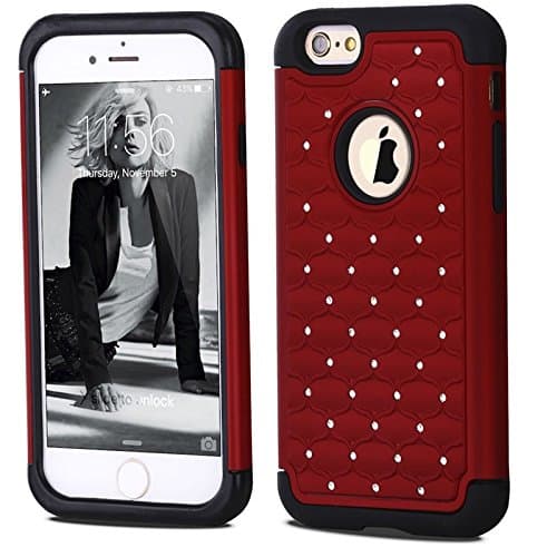 iPhone6 Plus Case iPhone 6s Plus Cases, iPhone 6 6s Plus Bling Case LENBOKEN(TM) Studded Rhinestone Crystal Dual Hybrid Protection Cover for Women Fashion Phone shell (Red)