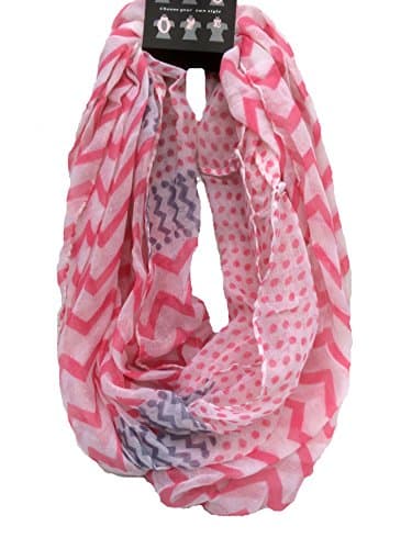 Chevron and Polka Dots Lightweight Double Loop Infinity Scarf - Assorted Colors (Pink w/Gray)