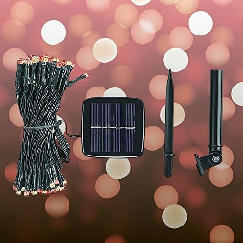 DeVida Red and White Solar String Lights , 100 LED Waterproof Strand Set, Best for Patriotic Home Exterior Decorations, Tree, Landscape Path Lighting, Patio, Garden