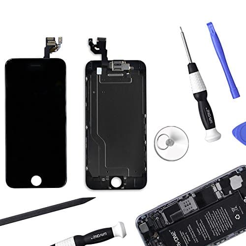 WAYONE iPhone 6 Display Replacement Digitizer Touch Screen Full Assembly with Repair Tool Kits (Black) with Front Camera and Facing Proximity Sensor